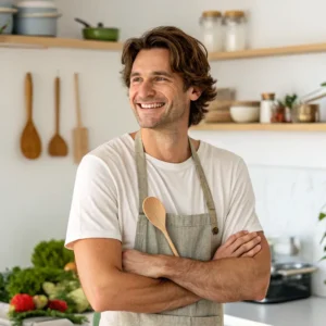 Friendly male home cook in his 30s smiling in kitchen — representing Simple Budget Recipes blog